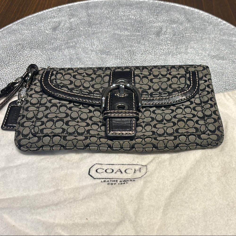 Coach Black and Gray Signature Wrislet Clutch